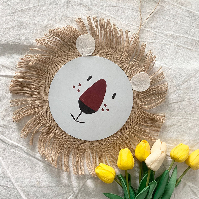 Lovely Room Decor Rustic Design Animal Lion Tiger Face Home Nursery Handmade Straw Wall Hanging Decor