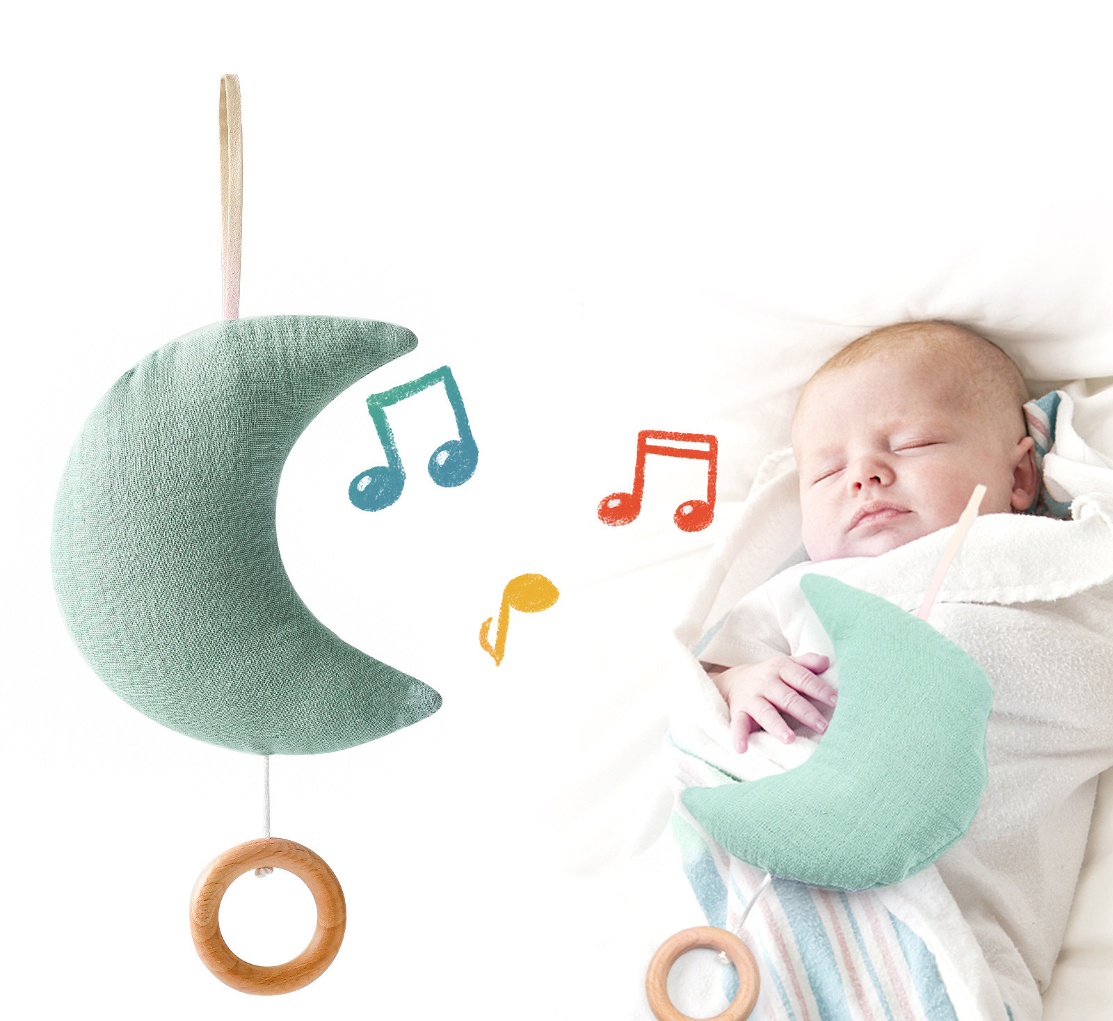 Moon Music Box Cotton Pendant Decoration for Newborn Nursery Baby Mobile Crib Hanging Toy