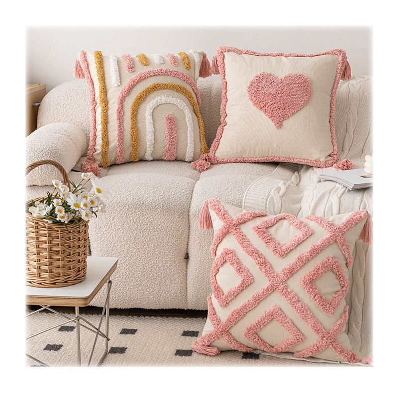 ins style pink tufted sofa pillow new home detachable pillow case 45*45cm decorative cushion cover