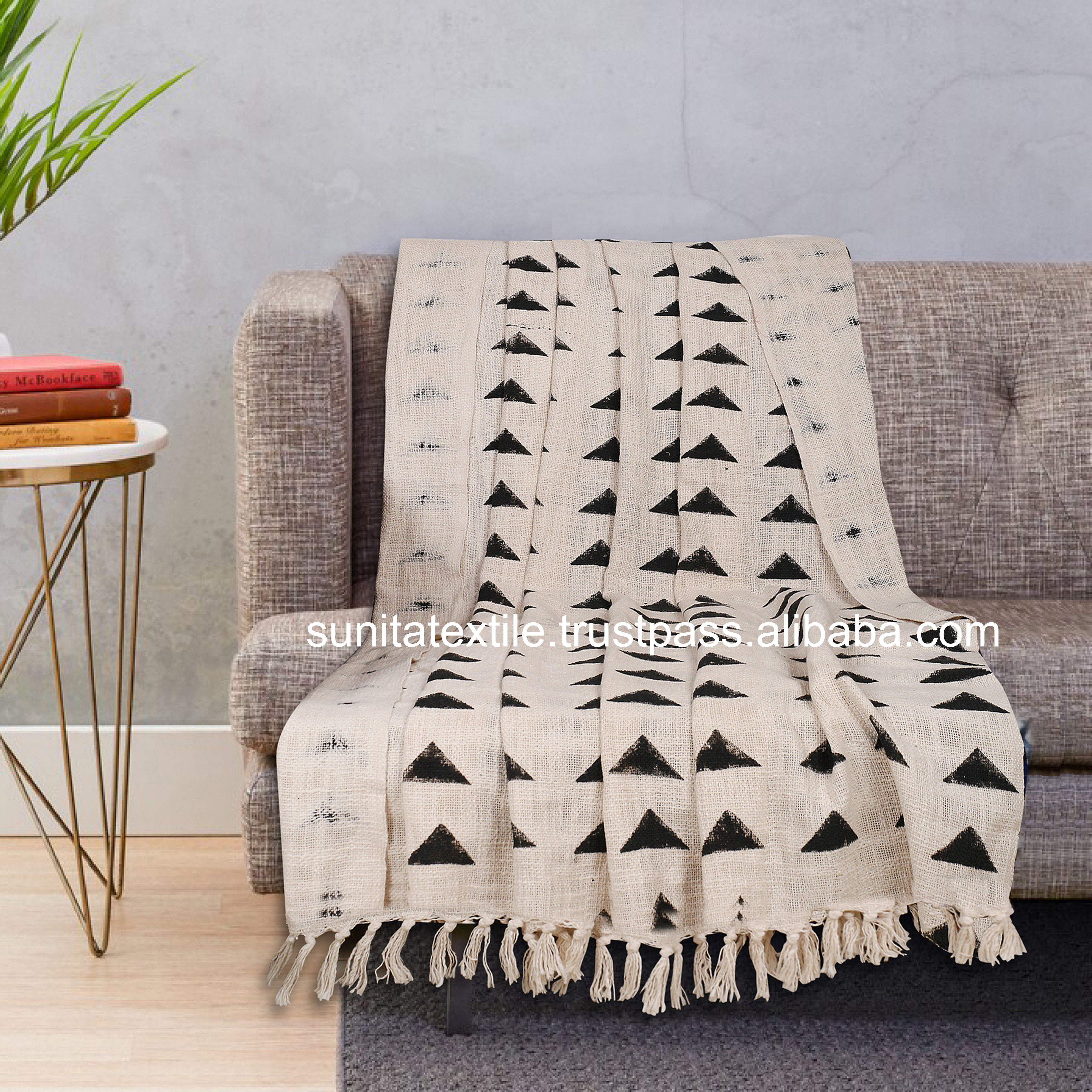 Hot Selling Soft Cozy Indian Handmade 100% Cotton Handloom Block Printed Home Decorative African Mudcloth Woven Throw Blanket