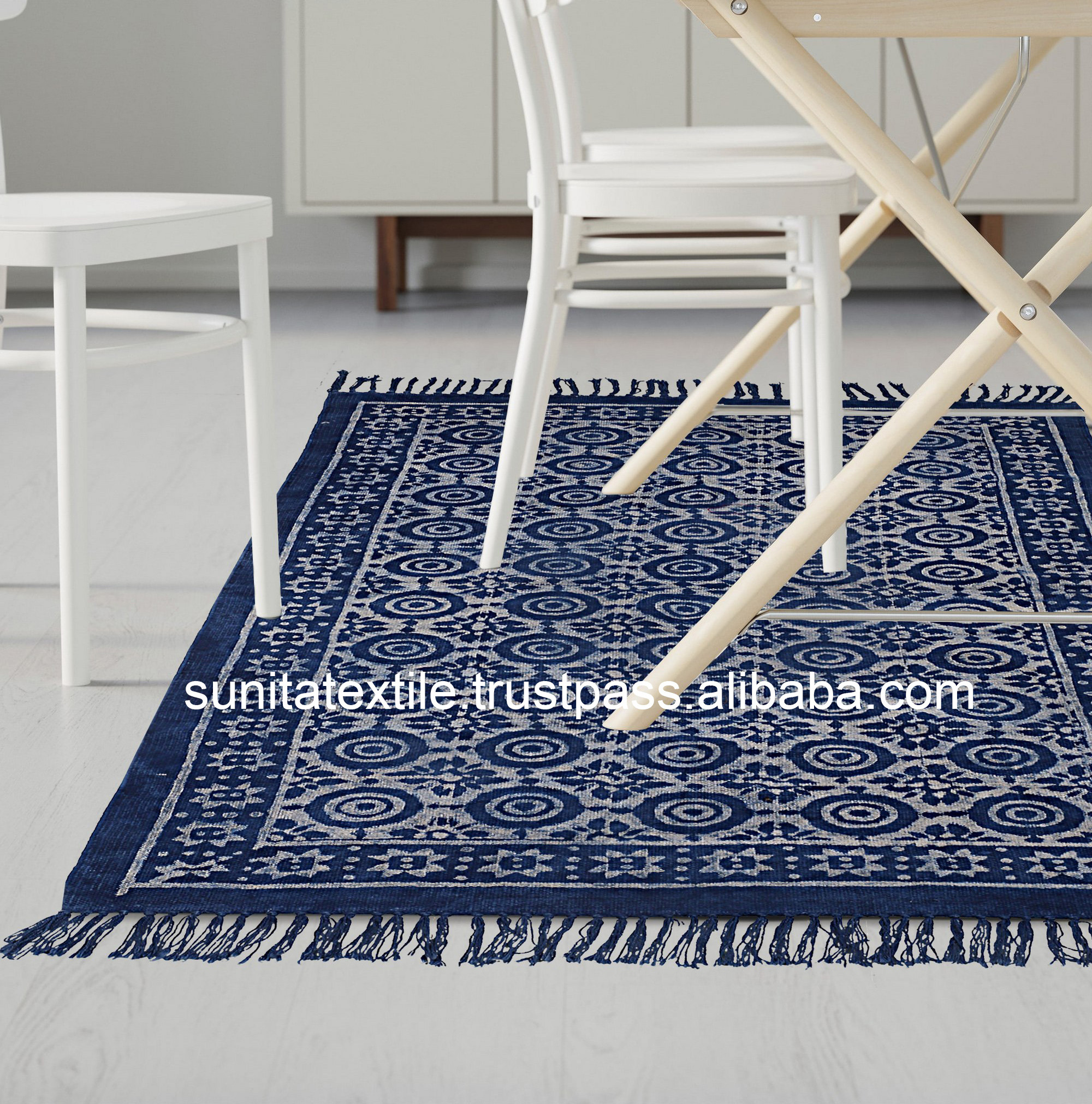 Blue Indigo Indian 100% Organic Cotton Hand Block Printed Mud Cloth Bohemian Area Runner Carpet From India Prayer Beach Yoga Rug