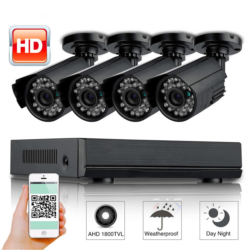 4CH 1080N AHD DVR Security Camera System Home Video Surveillance with AHD 720P Outdoor 1080P CE FCC Rohs Night Version 1/3