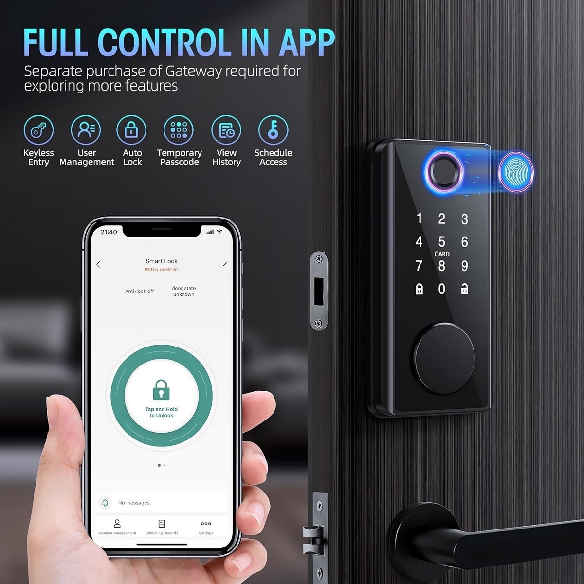 Morden Style Door Gate Fingerprint Indoor Wifi Tuya Smart Lock Outdoor