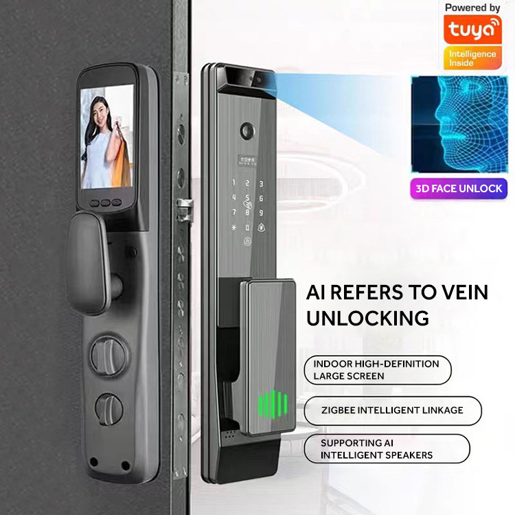 Sunivision Built-in Screen Remote Unlock Black Tuya Security WiFi Digital Electronic Smart Door Lock With Camera