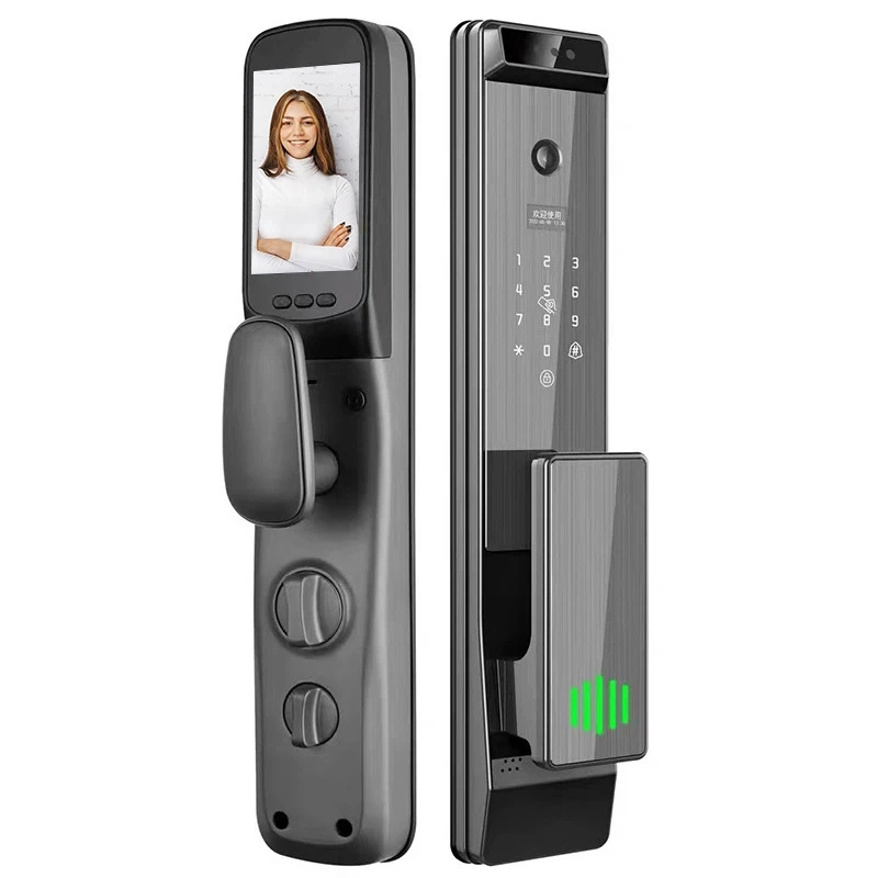 Sunivision Built-in Screen Remote Unlock Black Tuya Security WiFi Digital Electronic Smart Door Lock With Camera