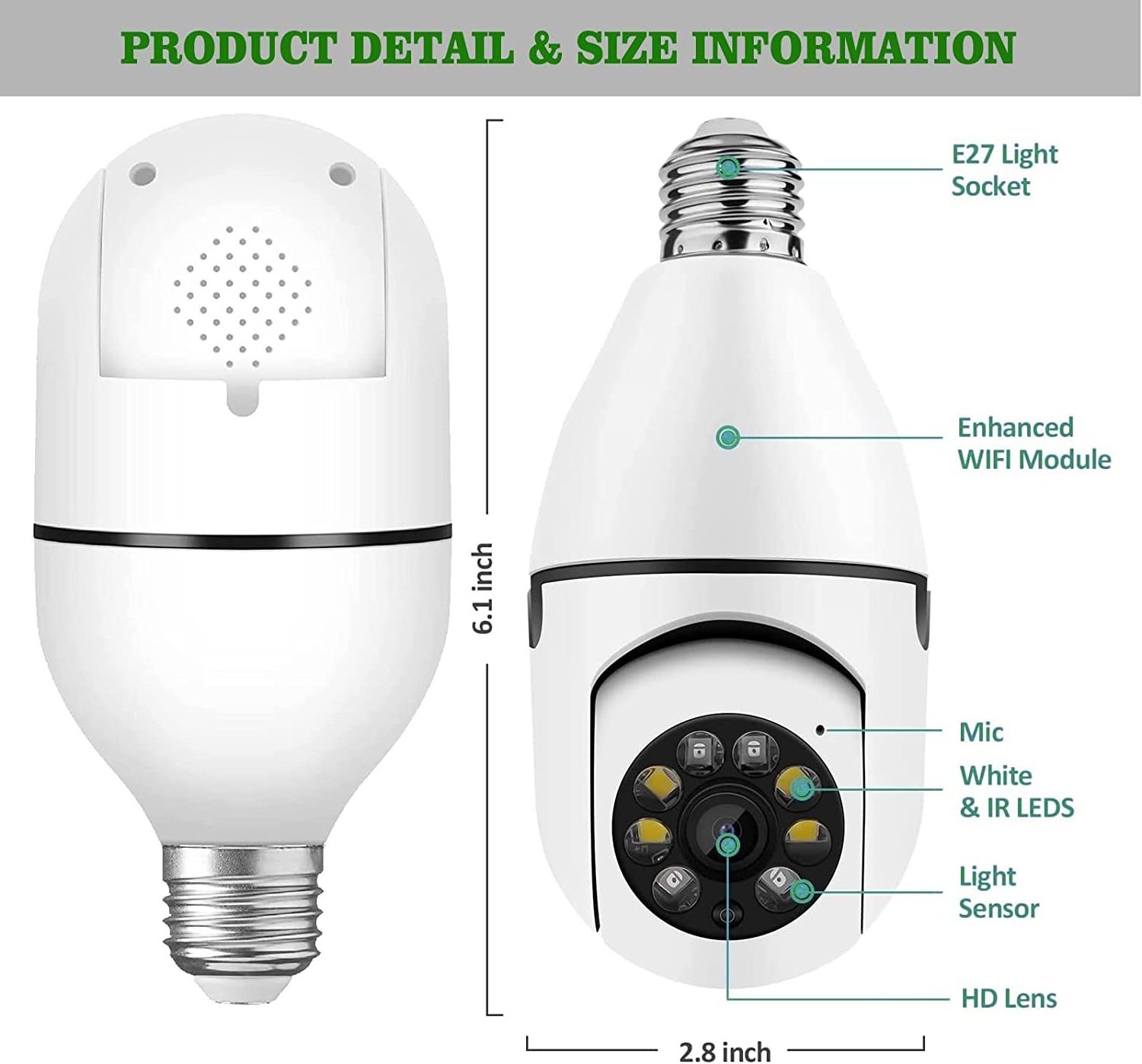 Factory Sell Camera Light Bulbs Full Light Night Vision Motion Detection And Alarm Wifi Bulb Camera E27 Bulb 360 Camera