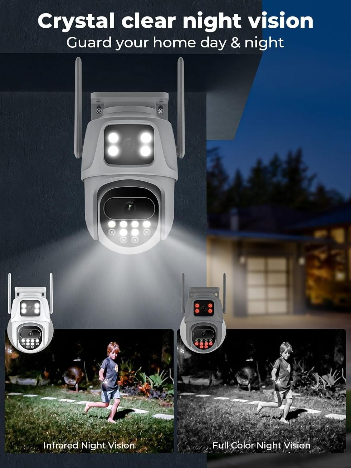 Outdoor Security Cameras 6MP WiFi Camera with Dual Lens Color Night Vision 5X Zoom Automatic Tracking  Motion Detection