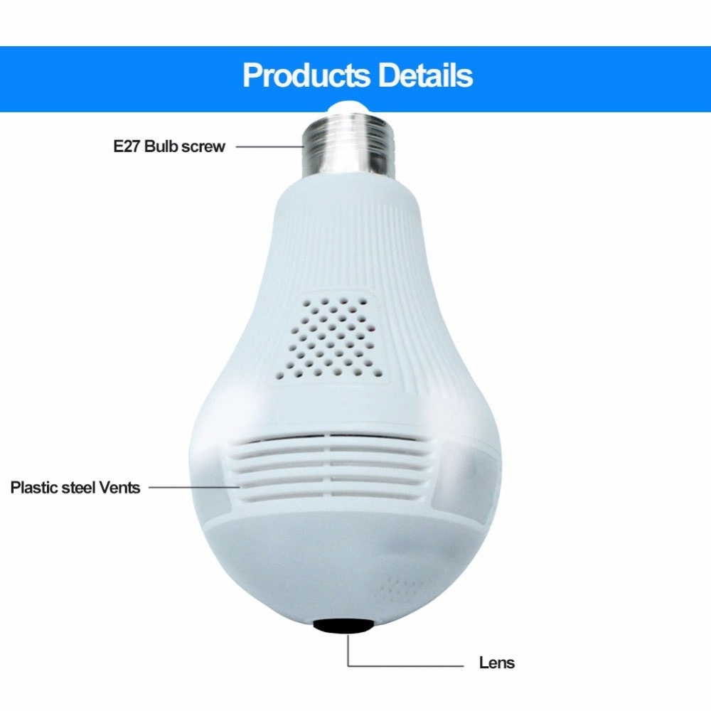 Smart home light bulb lamp camera wifi 2MP 360 Degree pnaoramic Wifi wireless  IR servallance  Security VR CCTV Camera