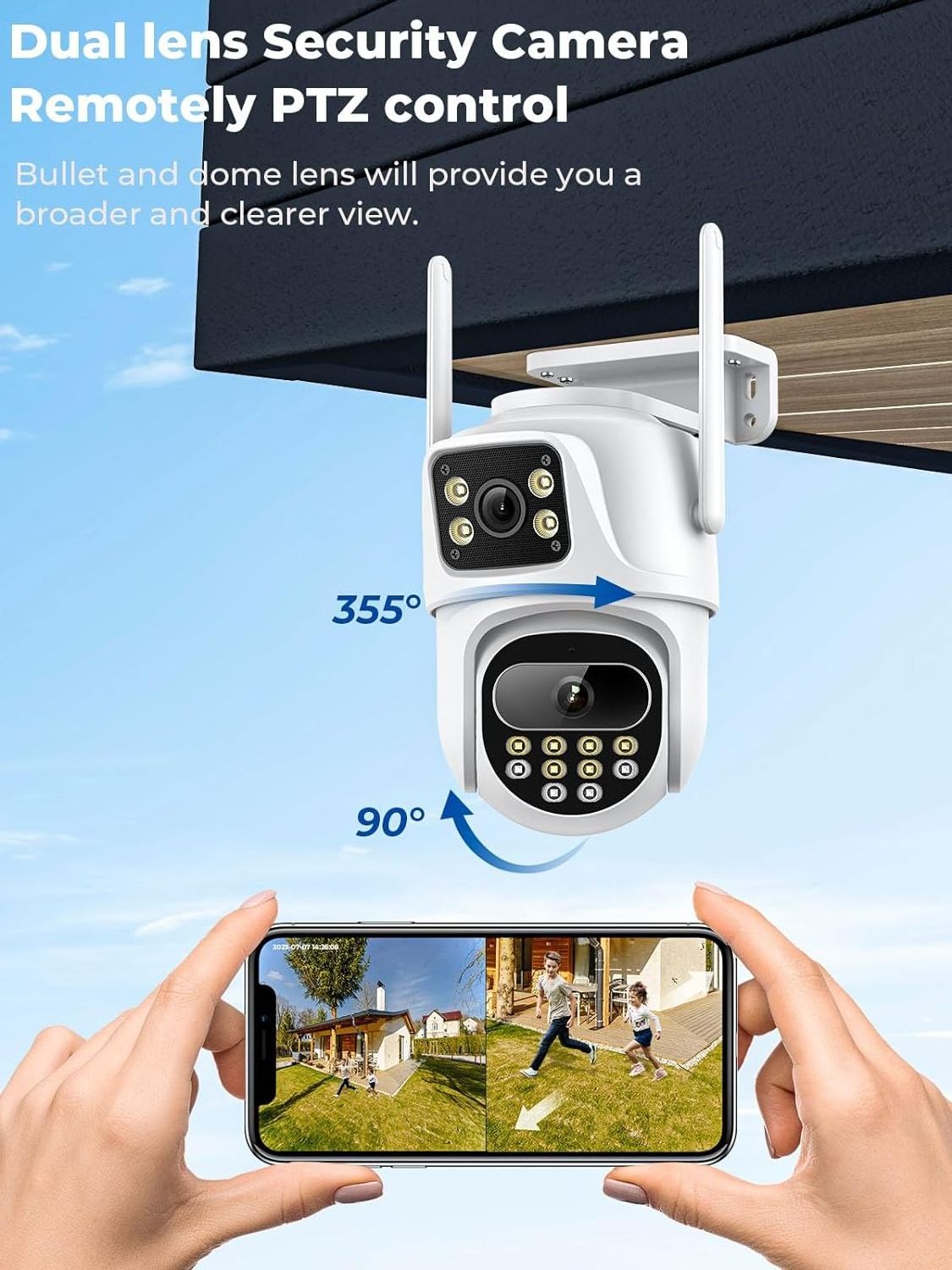 Outdoor Security Cameras 6MP WiFi Camera with Dual Lens Color Night Vision 5X Zoom Automatic Tracking  Motion Detection