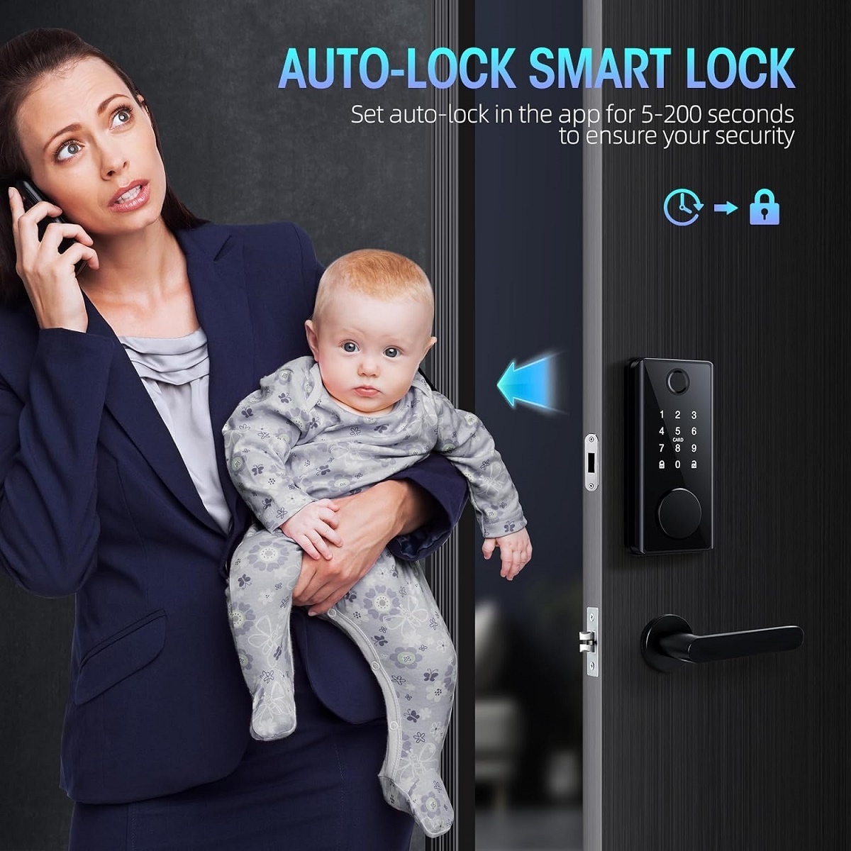 Smart Lock - Keyless Entry Door Lock - Fingerprint Electronic Smart Locks for Front Door Touchscreen Keypad App Remote Control