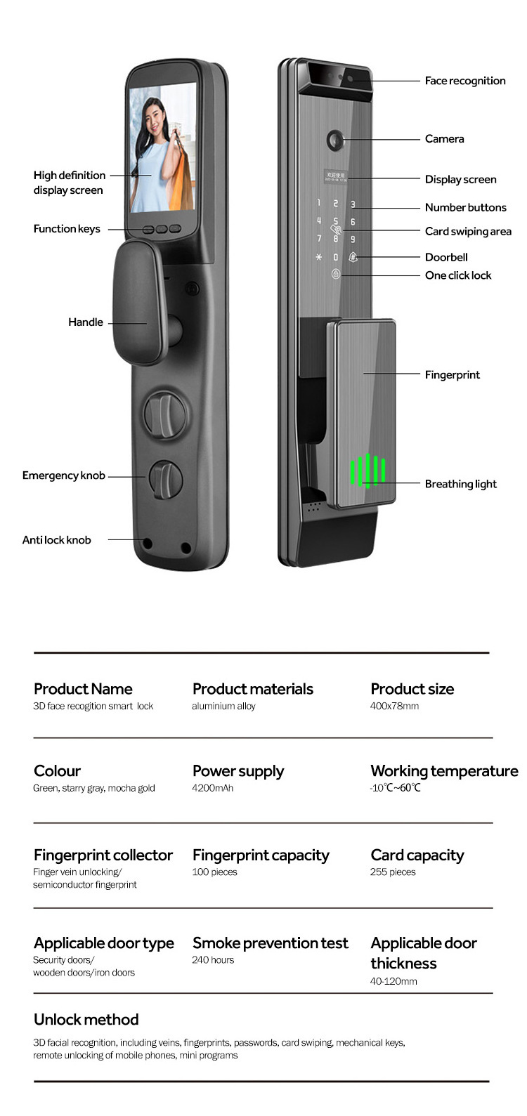 Promotion Arrival Competitive Price Finger Vein 3D Face Recognition smart front door lock Lock Pass Code Wooden Door Card Keyle