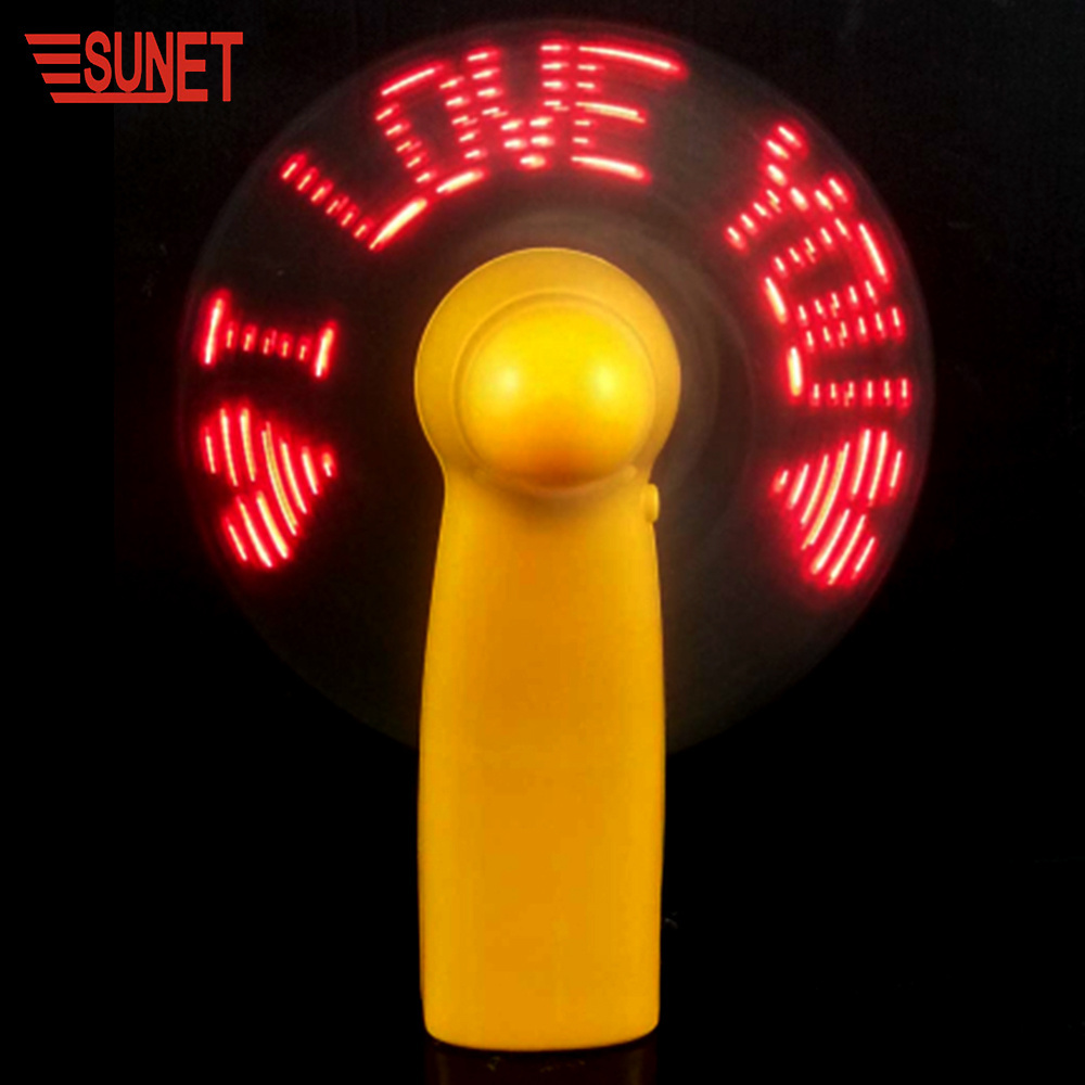 SUNJET New Product Mini Portable Handy Led Custom Message Battery Fan, Programmable Led Display Handheld Electric Fan