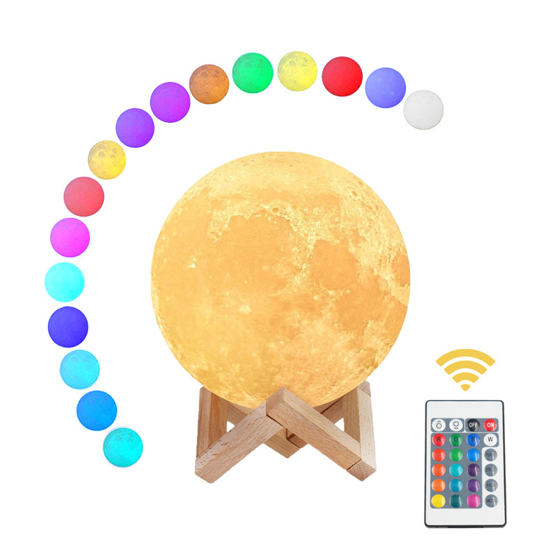 RGB Remote Control USB Rechargeable Moon Globe Decor Ambient Lighting Lunar Glow LED Moon Light 3D Moon Lamp