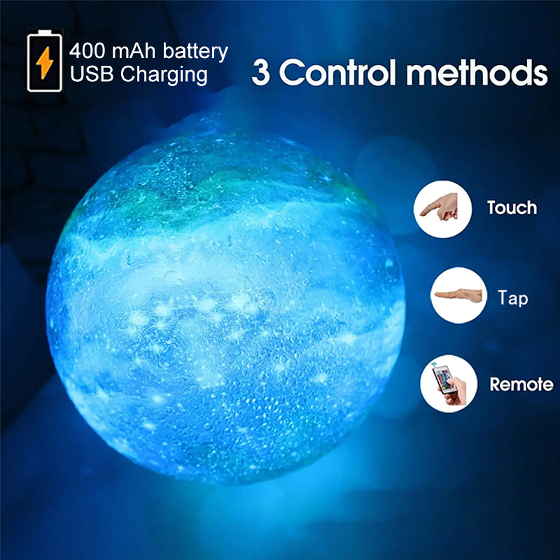 High Quality Cheap Price 15cm 16 Colors Rechargeable Remote/Touch/Tap Control 3D LED Moon Light Lamp