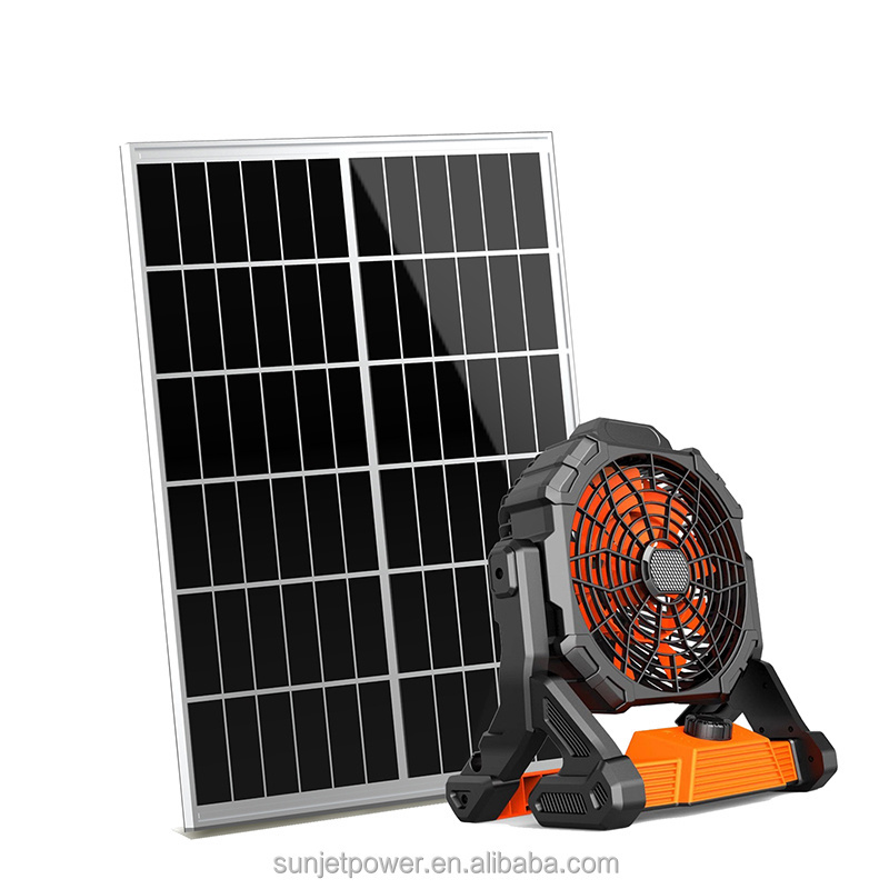 SUNJET solar fan cheap price  portable  movable mini  solar powered fan  home use  rechargeable  fan with LED lighting