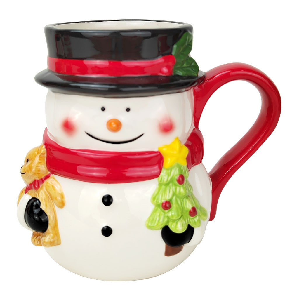 New product Snowman hand painted Christmas white & Red coffee mugs santa claus mug snowman ceramic 3D mug