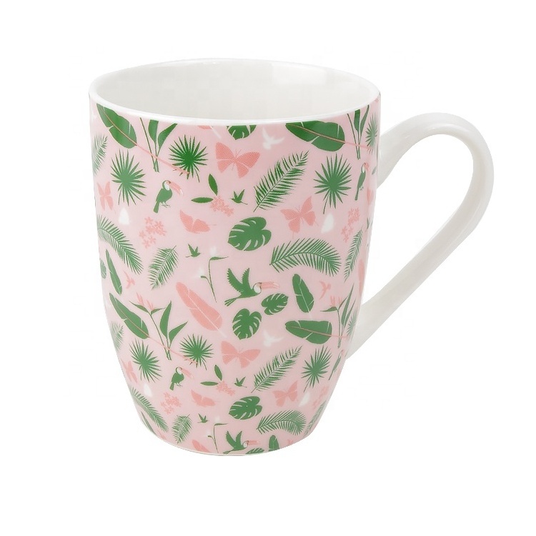 Exquisite nature leaf floral fine bone china custom print ceramic tea cup coffee mugs for nature lover