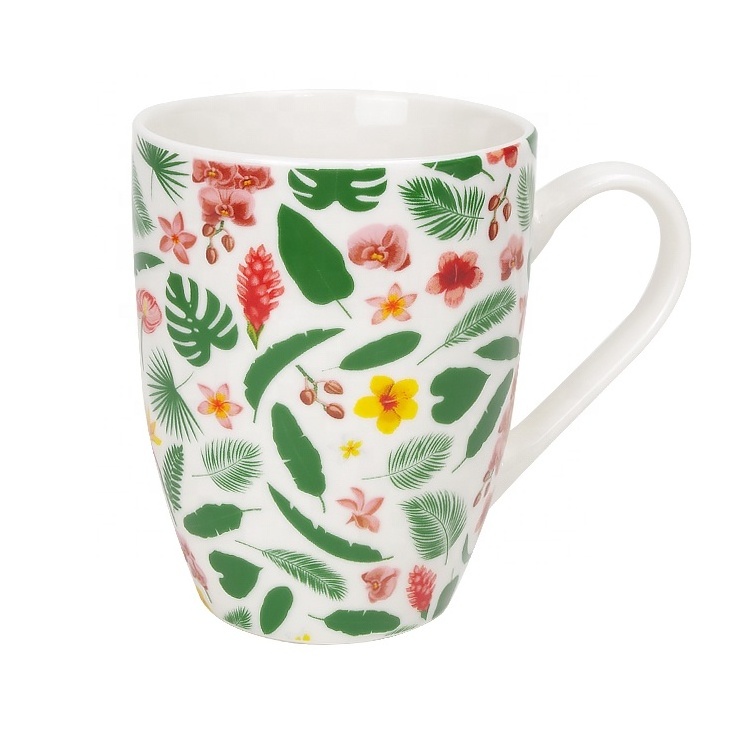 Exquisite nature leaf floral fine bone china custom print ceramic tea cup coffee mugs for nature lover