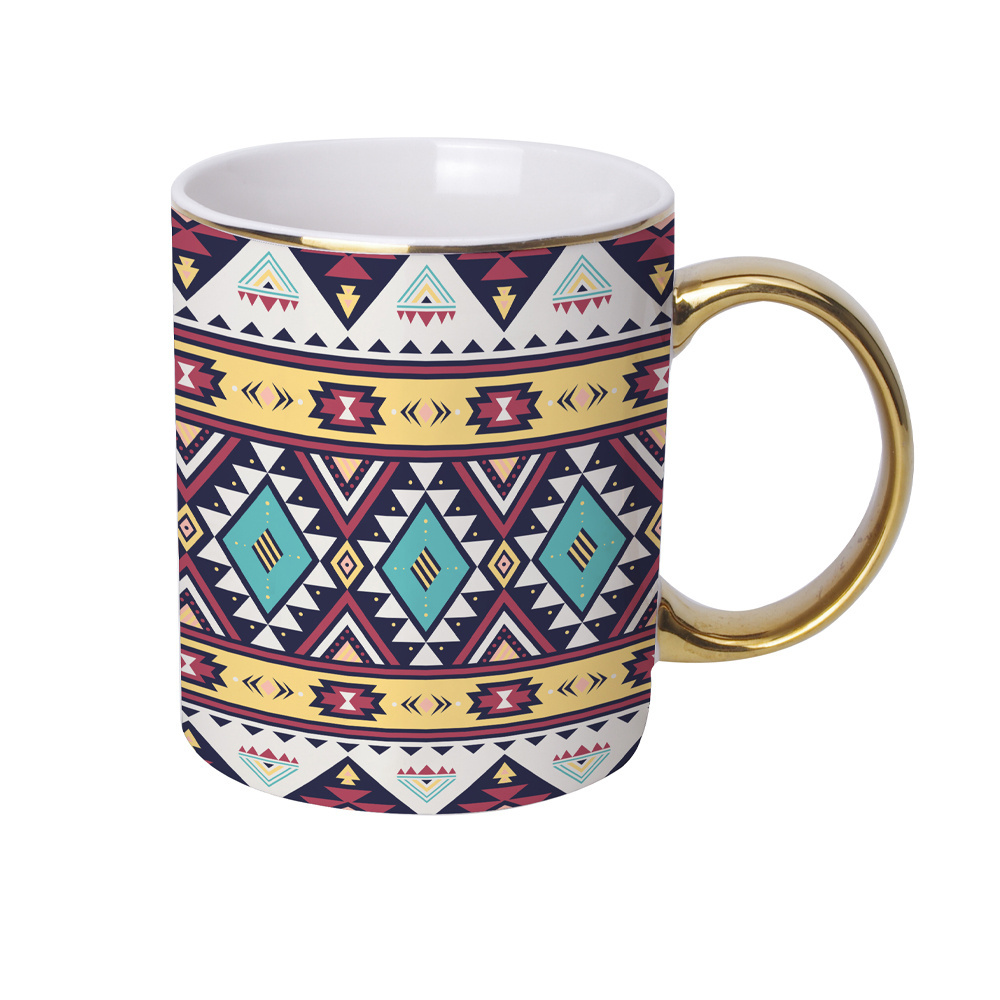 Moroccan geometry bohemian style  breakfast decal for mugs ceramic mugs with gold handle for kitchen dining bar