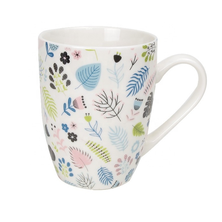 Exquisite nature leaf floral fine bone china custom print ceramic tea cup coffee mugs for nature lover