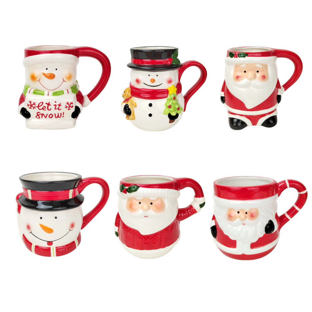 New product Snowman hand painted Christmas white & Red coffee mugs santa claus mug snowman ceramic 3D mug