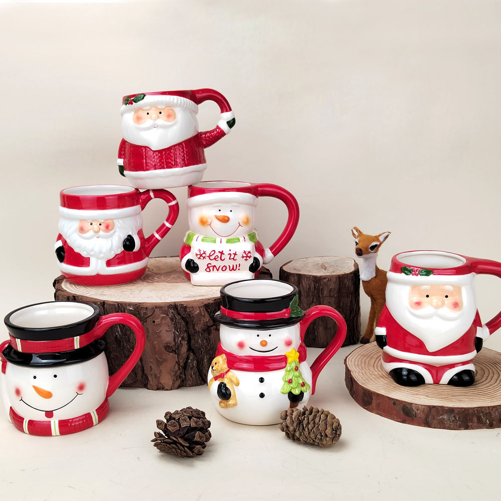 New product Snowman hand painted Christmas white & Red coffee mugs santa claus mug snowman ceramic 3D mug