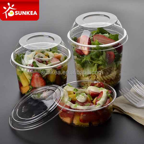 Vegetable fruit salad round base PET plastic container with lid