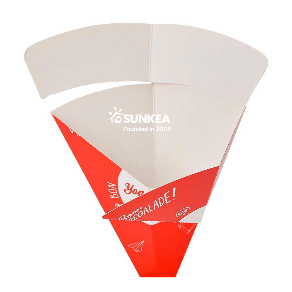 Customized paper chips cone/ Greaseproof triangle snack holder/ Foldable french fries cone