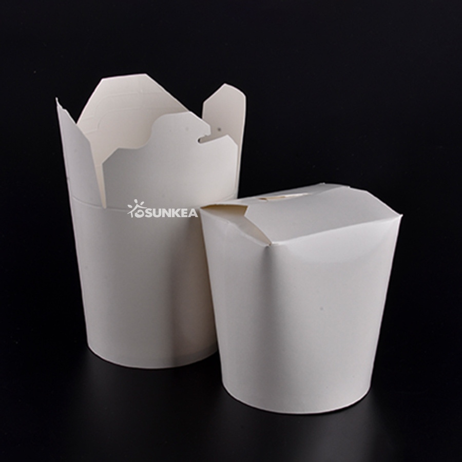 Sunkea food packing containers takeaway diner box/26oz white and brown paper noodle boxes