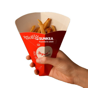 Customized paper chips cone/ Greaseproof triangle snack holder/ Foldable french fries cone