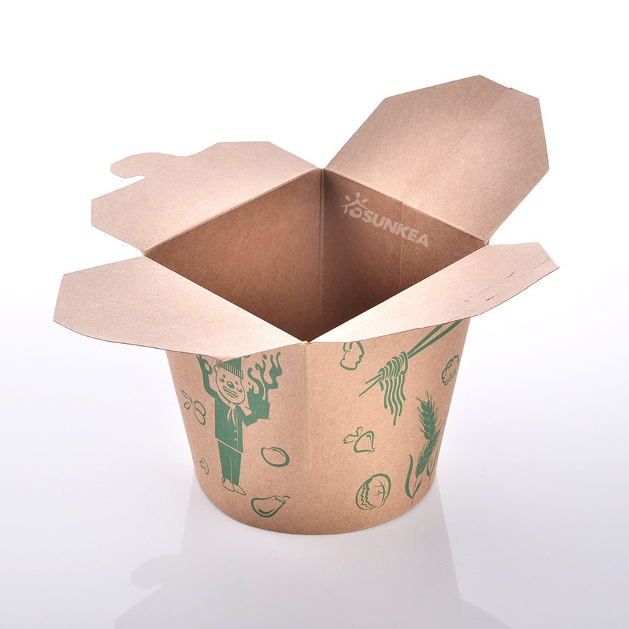 Sunkea food packing containers takeaway diner box/26oz white and brown paper noodle boxes