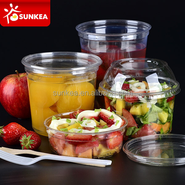 Vegetable fruit salad round base PET plastic container with lid