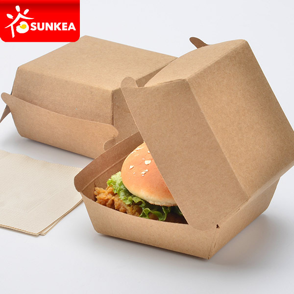 custom logo  food grade disposable fast food packaging kraft paper hamburger clamshell burger box wholesale