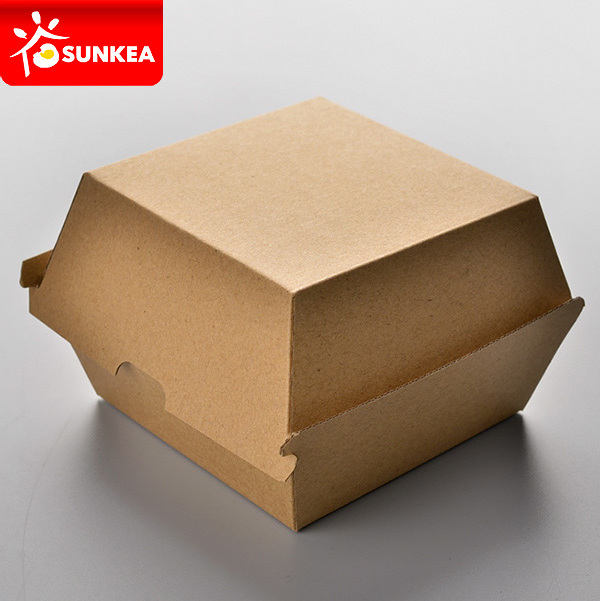 custom logo  food grade disposable fast food packaging kraft paper hamburger clamshell burger box wholesale