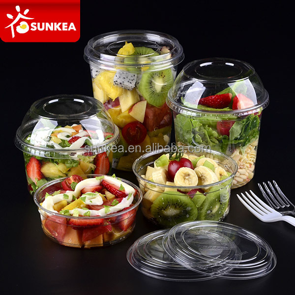 Vegetable fruit salad round base PET plastic container with lid