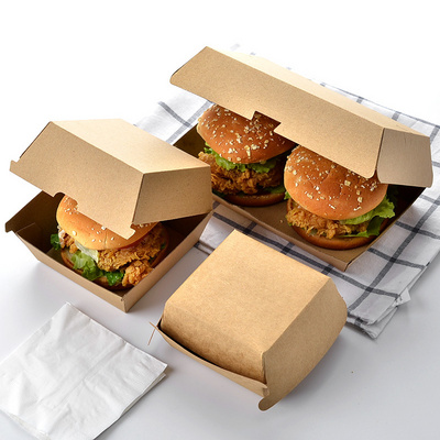 custom logo  food grade disposable fast food packaging kraft paper hamburger clamshell burger box wholesale