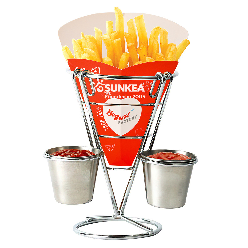 Customized paper chips cone/ Greaseproof triangle snack holder/ Foldable french fries cone