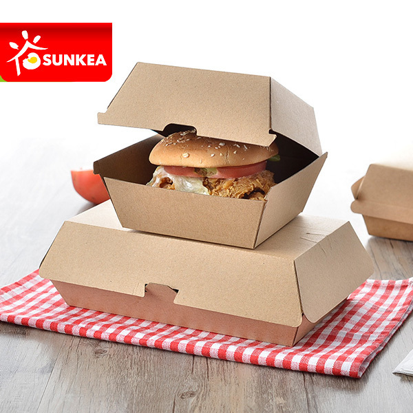 custom logo  food grade disposable fast food packaging kraft paper hamburger clamshell burger box wholesale