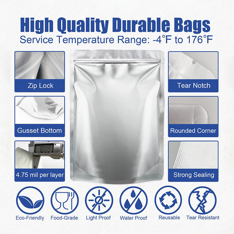 Stand up zip lock resealable aluminum aluminum foil sachet packaging  back seal aluminum snack bag