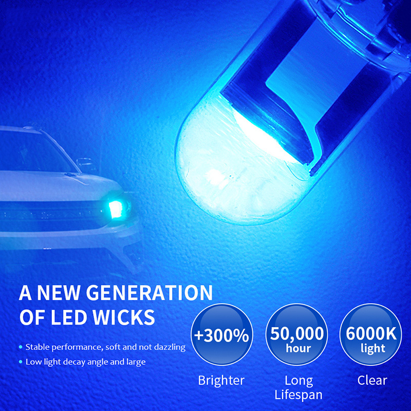 LED T10 W5W COB Glass Auto License Plate Dome Read DRL Lamp Style 12V White Red Yellow Green Blue Pink Car Light Bulb