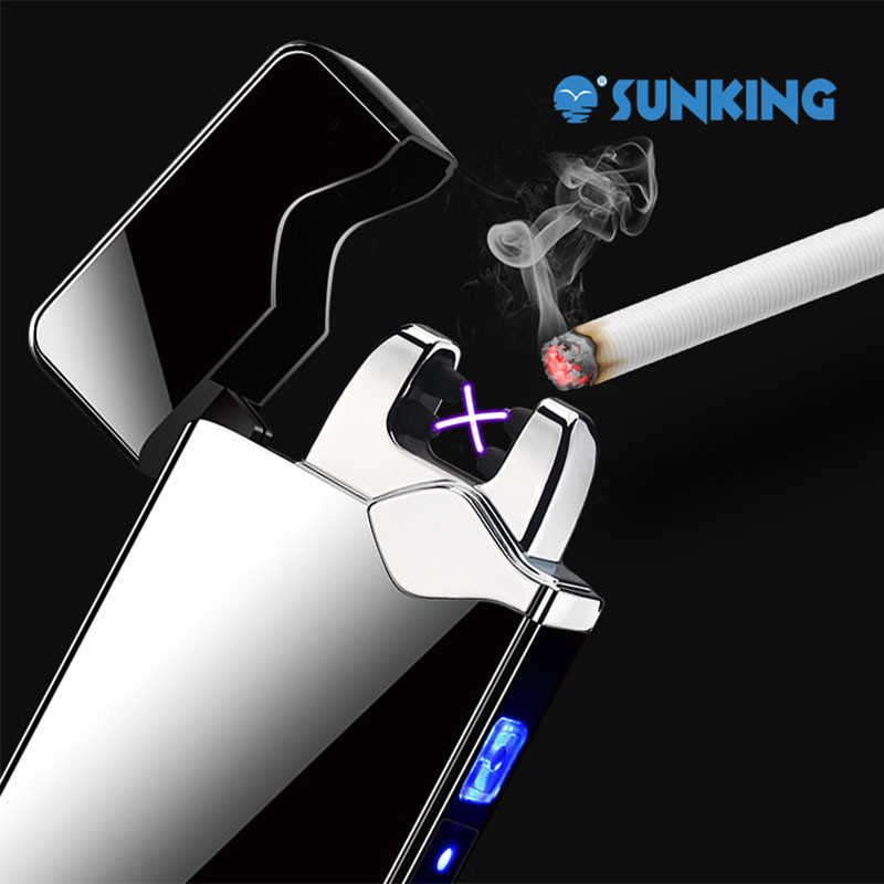 Zinc Alloy usb cigarette Lighter Rechargeable dual Arc flame lighter gift packing mirror surface metal body usb arc lighter