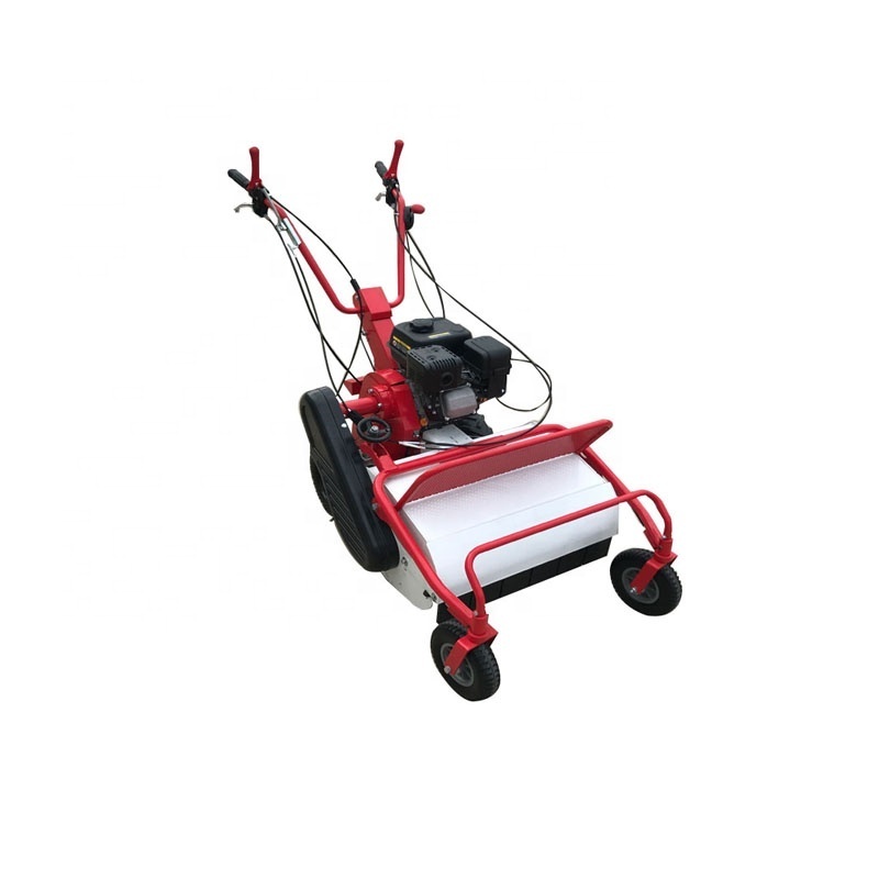 Height adjustable handle  lawn mower standing on mini grass lawn mower