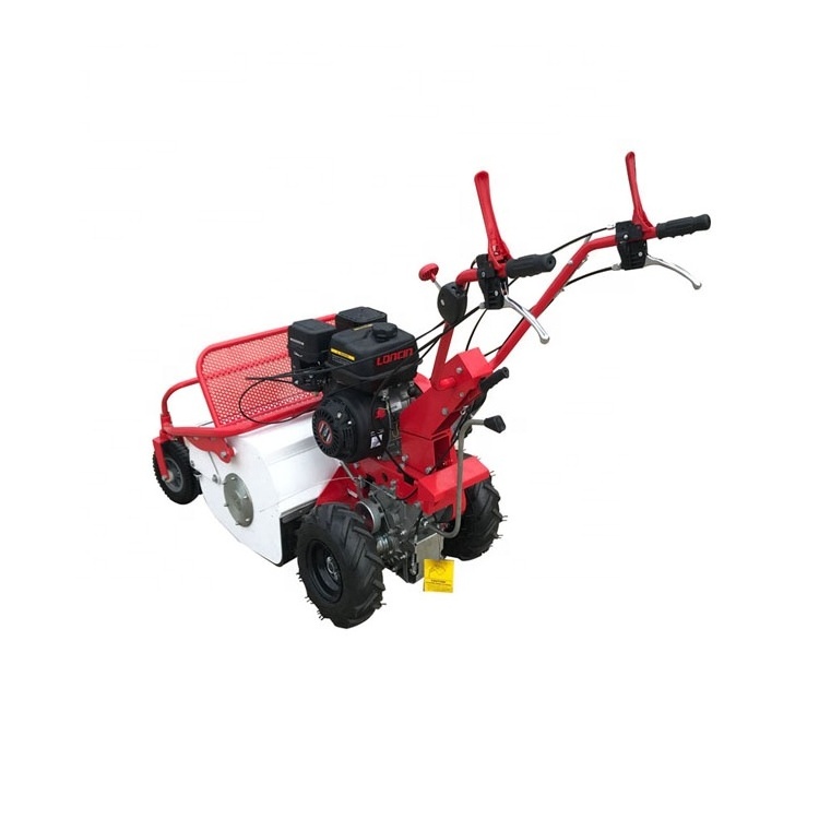 Height adjustable handle  lawn mower standing on mini grass lawn mower