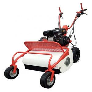 Height adjustable handle  lawn mower standing on mini grass lawn mower