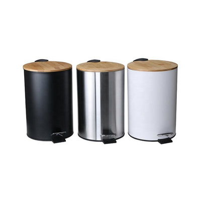 3L 5L 7L Household Round Trash Can Waste Bin Pedal Bin With Bamboo Lid