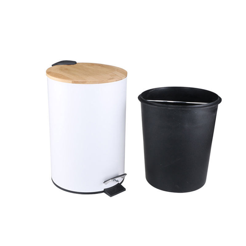 3L 5L 7L Household Round Trash Can Waste Bin Pedal Bin With Bamboo Lid