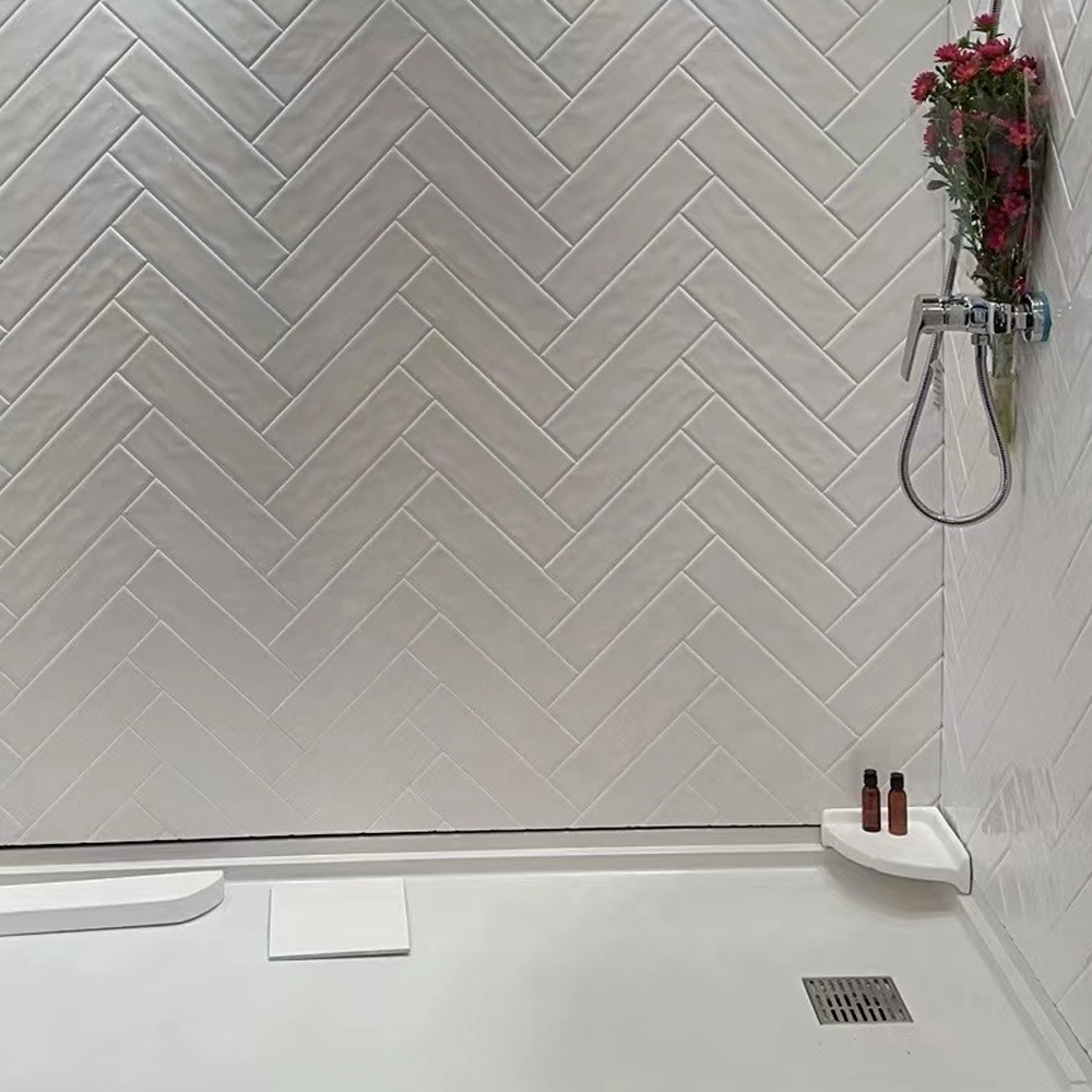 Hot Sell Herringbone Artificial Stone Cultured Marble Shower Surround Bathroom Tub Shower Surround Walls Panelsr Panel