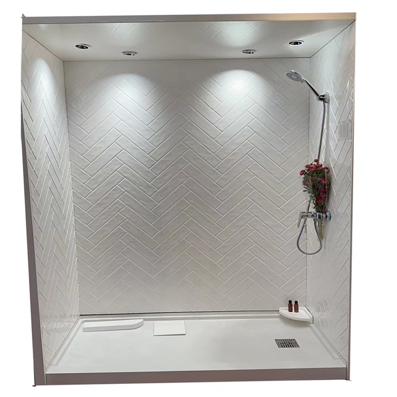 Hot Sell Herringbone Artificial Stone Cultured Marble Shower Surround Bathroom Tub Shower Surround Walls Panelsr Panel