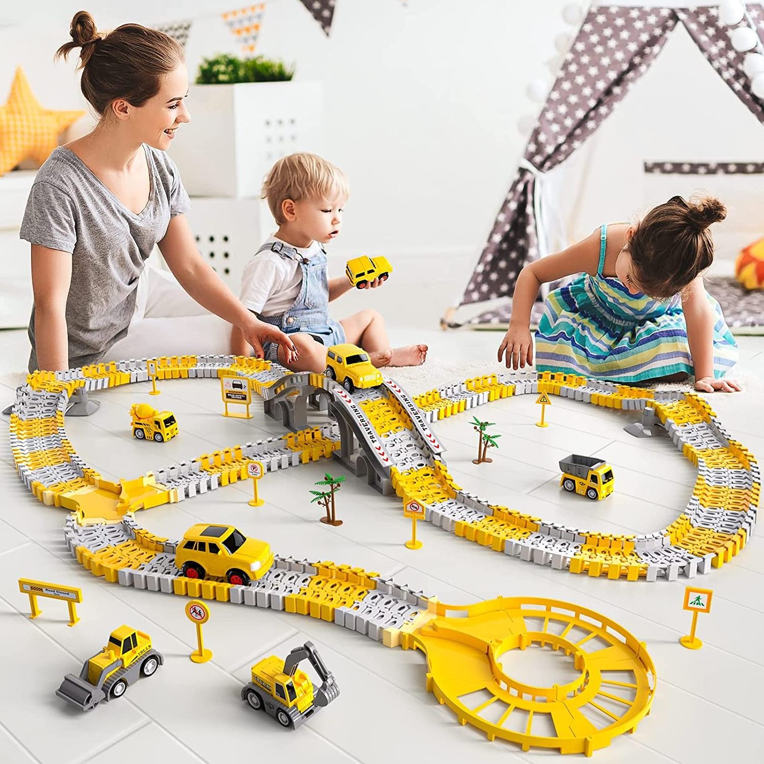 Custom Amazon Hot Construction Race Tracks with Electric Engineering Car Kids Track Play Set Electric Track Toys For Boys