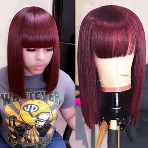 Wholesale Human Hair Wigs Straight Short Bob Wig With Bangs For Black Women Burgundy Color Brazilian Bang Wigs